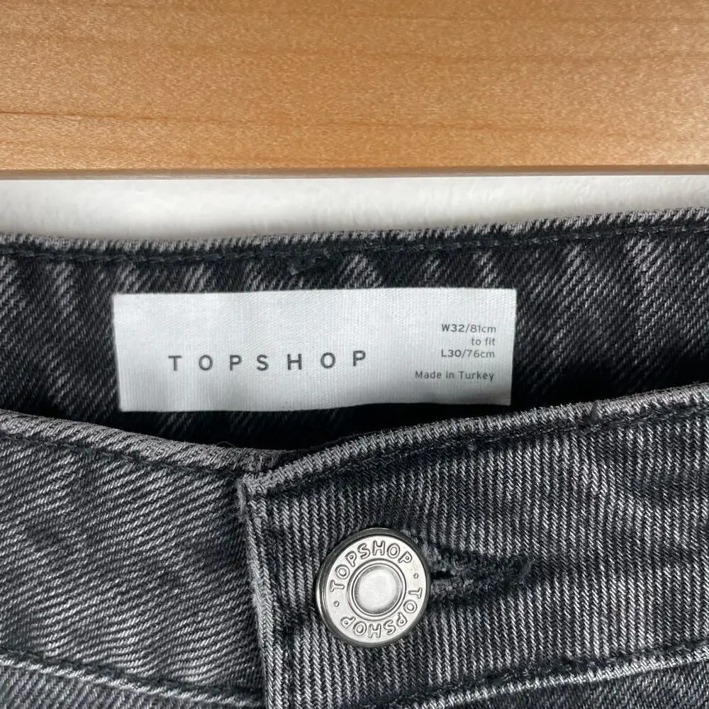 Topshop Jeans Womens 10 Black High Waist Wide Leg Kick Flare 32 waist Grunge y2k